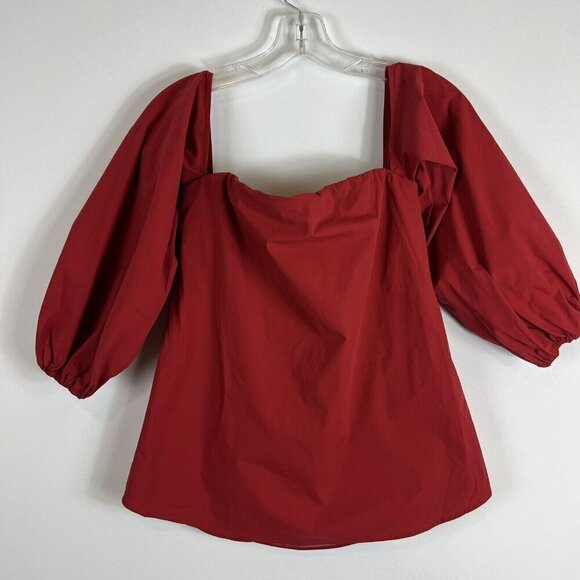 Theory Laureema Off Shoulder Top Red Long Puff Sleeves 2 Holiday Party Resort - Picture 2 of 7